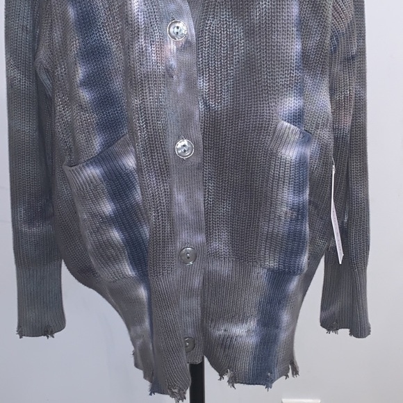Young, Fabulous & Broke tie dye ripped V-neck Indie Cardigan in Grey. - size M/L - Picture 7 of 14